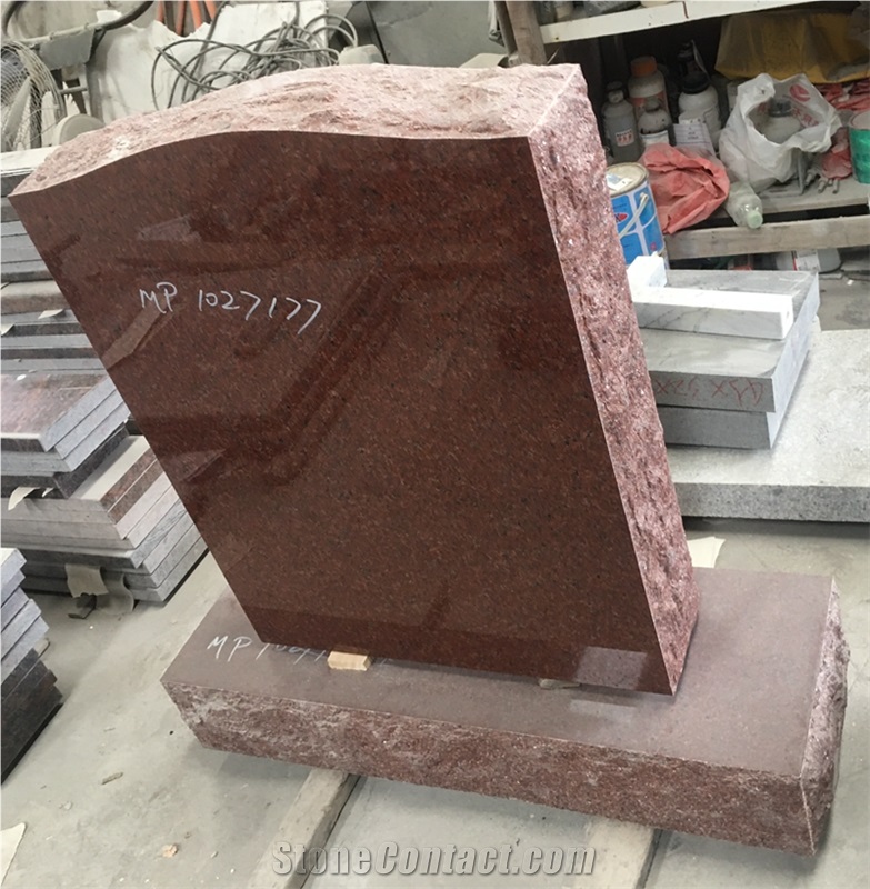 Indian Red Granite Upright Grave Marker