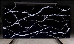 Artificial Black Quartz Slab with White Vein Black Calacatta