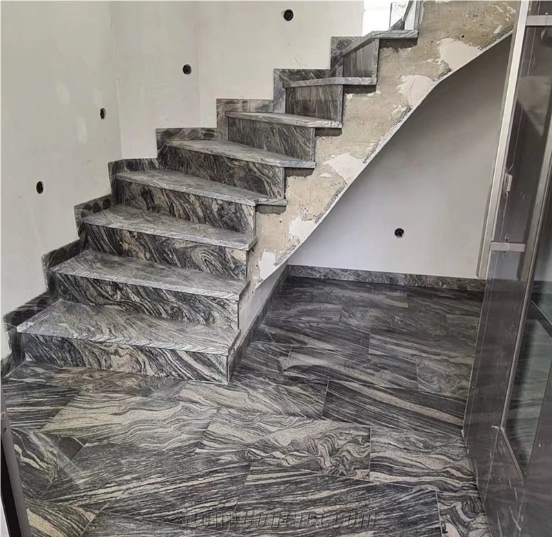 China Juparana Grey Granite Tile Waves Black Granite steps 