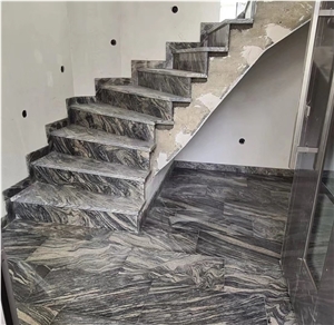 China Juparana Grey Granite Tile Waves Black Granite steps