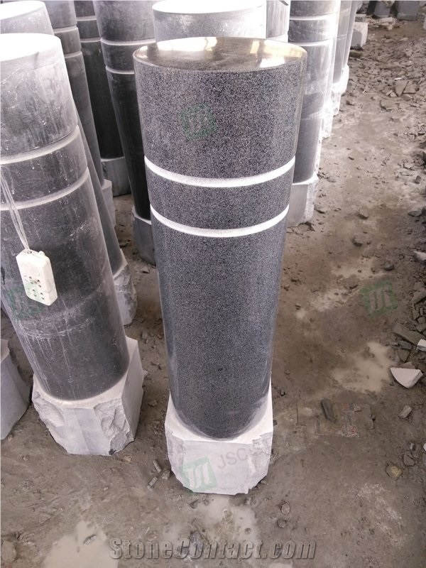 Dark Grey Granite Cylinder Parking Curbs Pillar Barriers 
