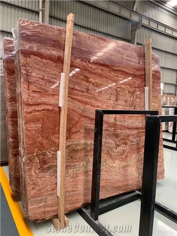 Exotic Red Travertine Polished Big Slabs For Special Sale