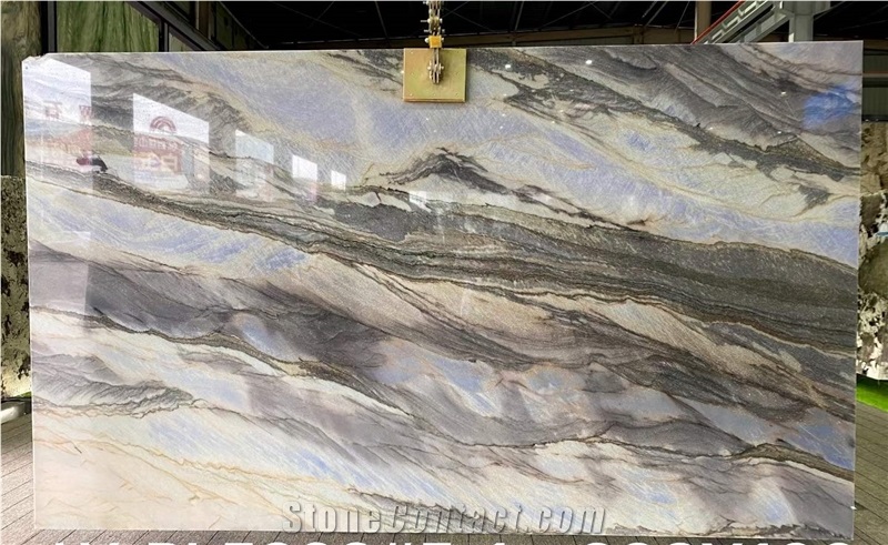 Ocean Blue Bookmatched Marble Panels For Interior Decoration