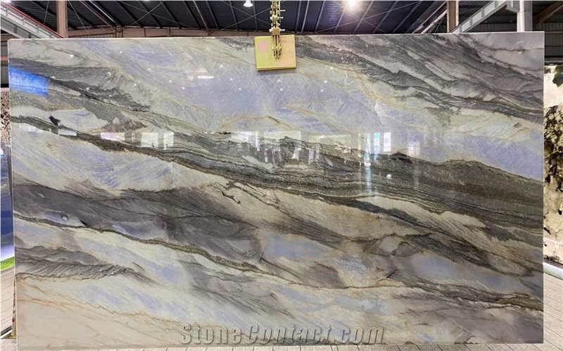 Ocean Blue Bookmatched Marble Panels For Interior Decoration