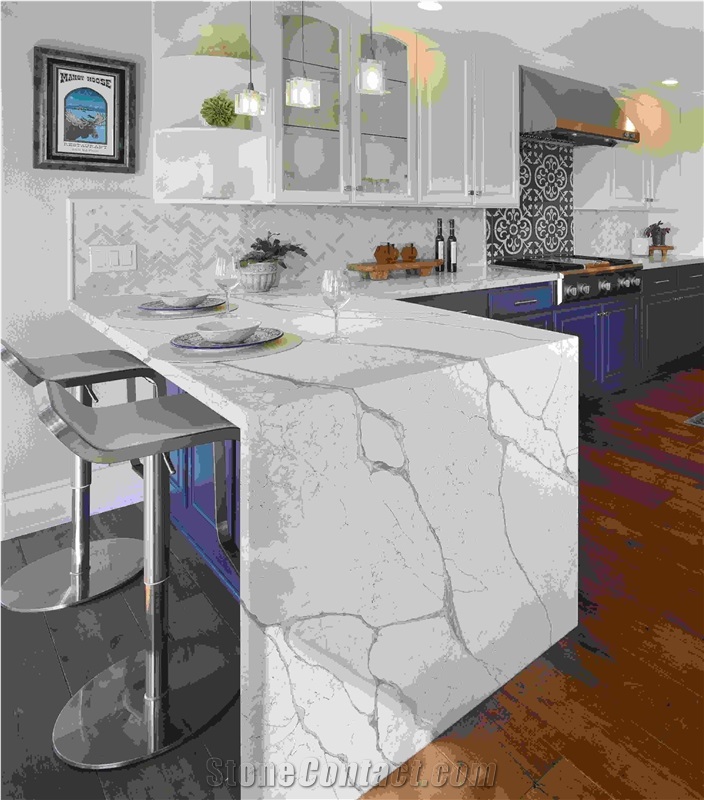  white with black veins quartz slabs for kitchentop  