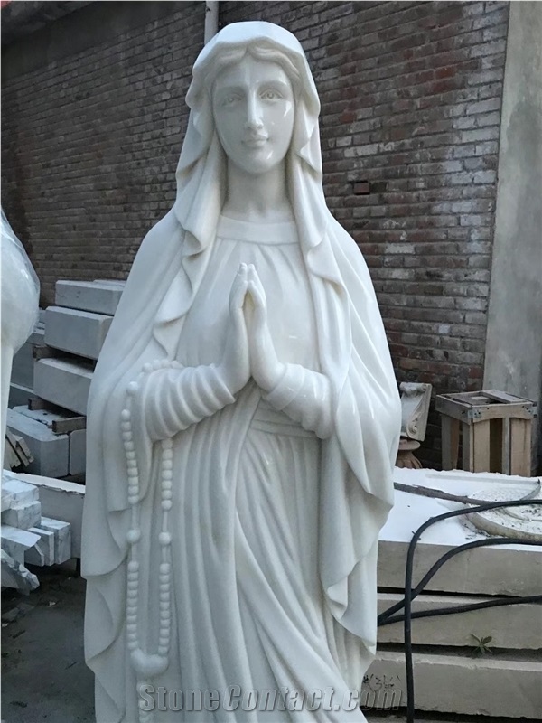 Chinese White Marble Life Size Virgin Maria Marble Statue