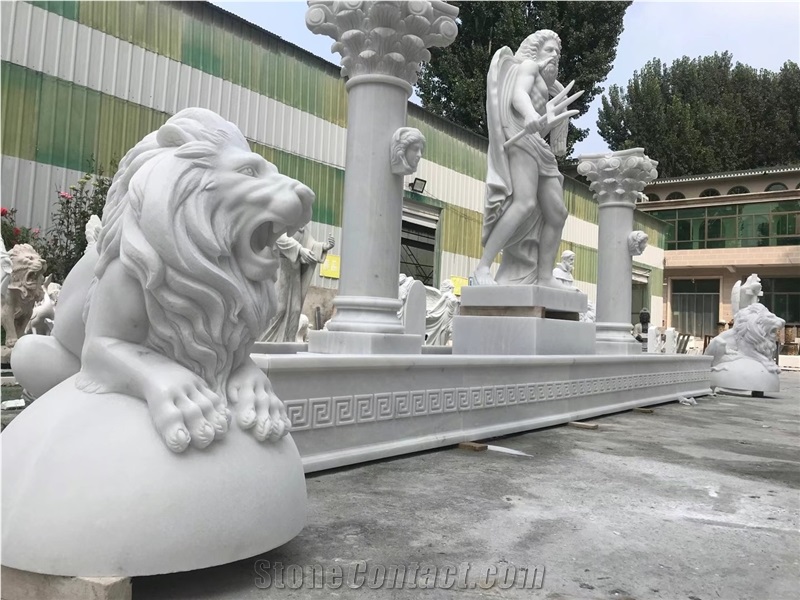 lion angle sculptures. white sculptures