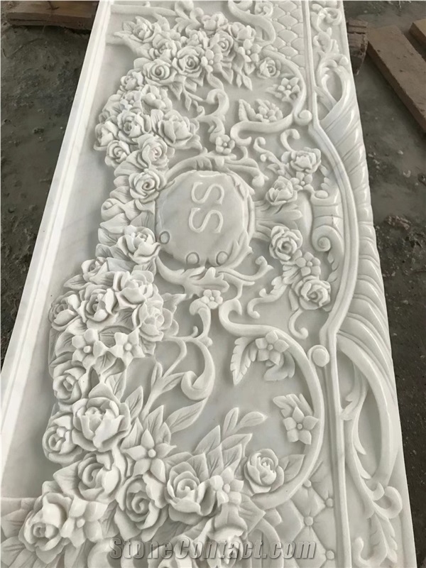 White marble column carving