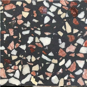 Black with red color terrazzo slab