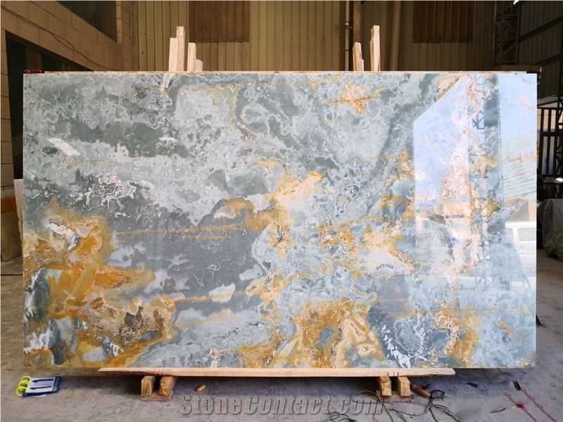  Luxury Golden blue  jade marble for hospitality design