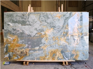 Luxury Golden blue jade marble for hospitality design