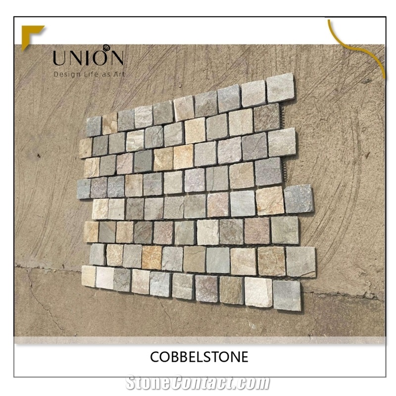 Chinese Natural Multicolor Beige Cobble Stone Meshed Tiles