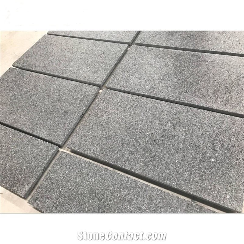Flamed and Brushed Angola Black Granite Tiles 