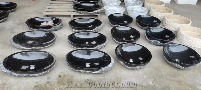 China Black Nature Stone Wash Round Oval Basin Sink