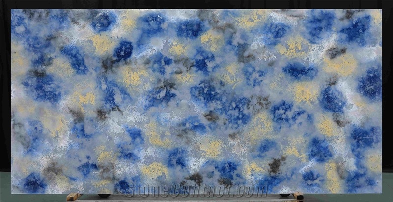Blue Beige Grey Stain Painting Color Quartz Slabs Surface 
