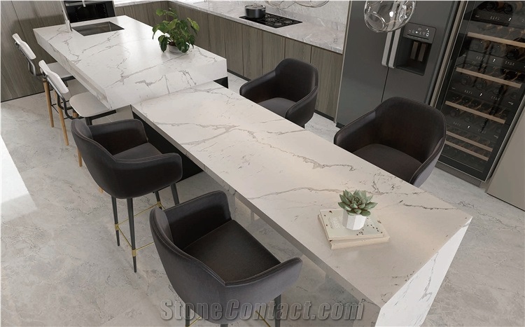 Artificial Stone Slabs White Quartz Kitchen Countertop