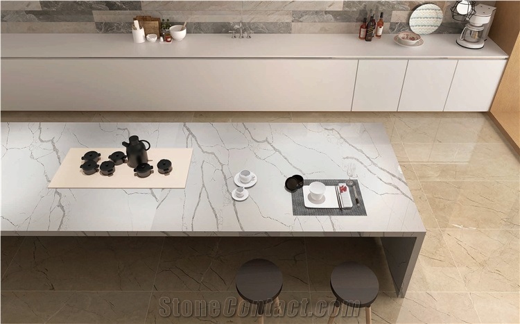 Artificial White Gray Quartz Kitchen Countertop