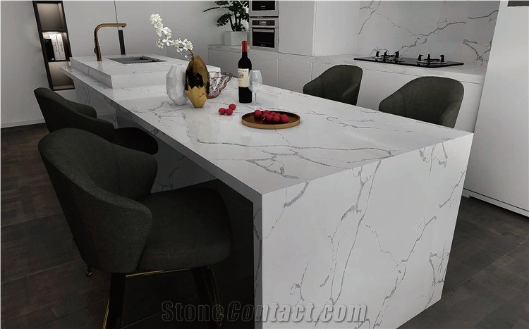 Calacatta White Artificial Quartz Stone Kitchen Countertops