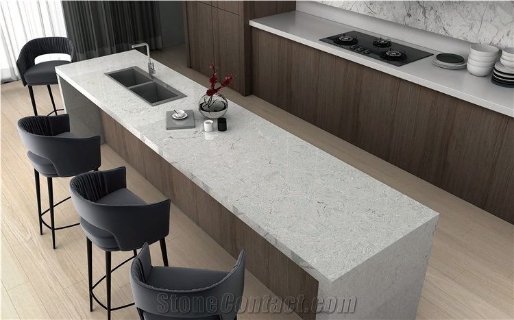 Calacatta White Artificial Quartz Stone Kitchen Countertops