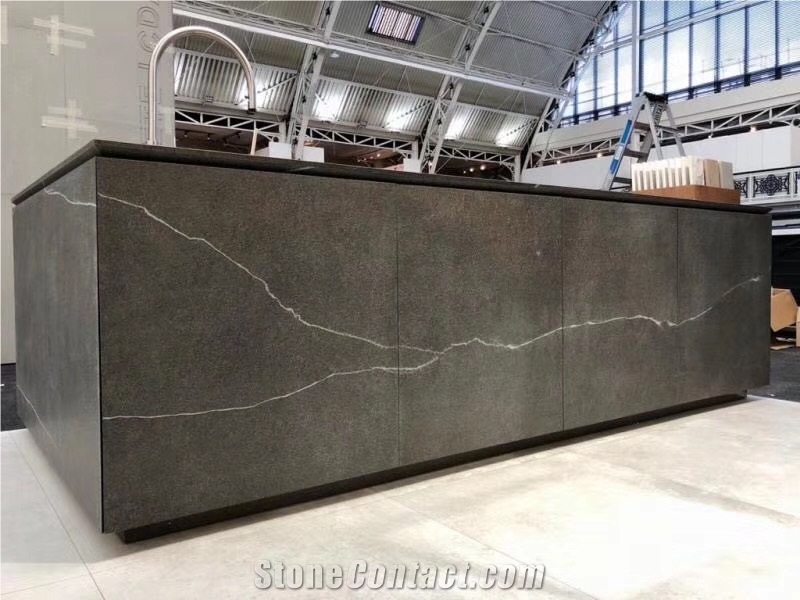 Kitchen Countertop Artificial Sintered Stone Black Marble Looks