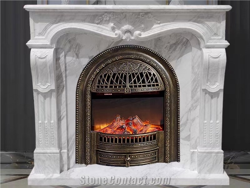Traditional Marble Volakas White Fireplace Mantel