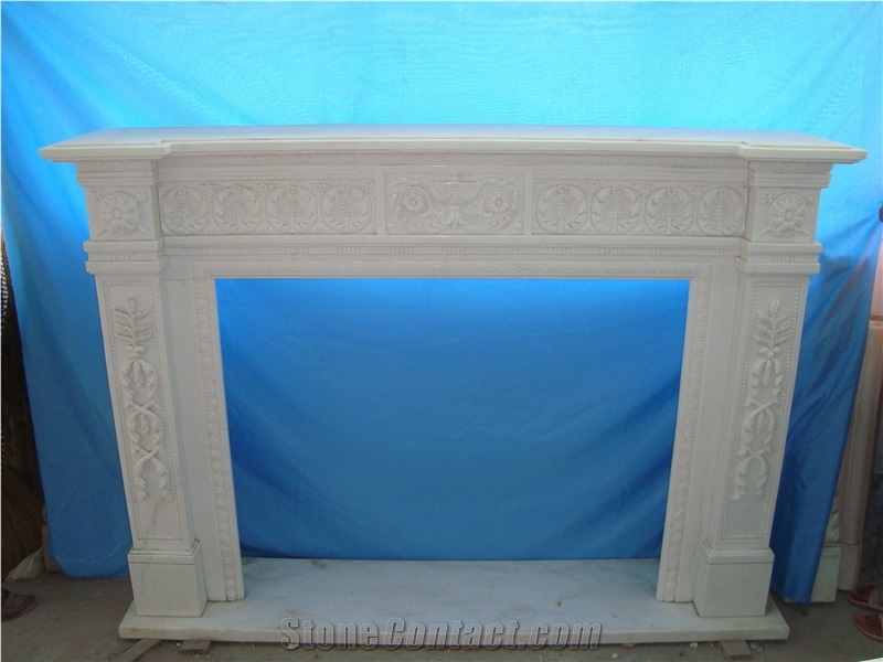 Traditional White Marble Fireplace Mantel And Surround