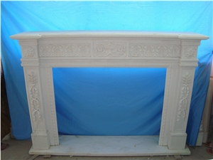 Traditional White Marble Fireplace Mantel And Surround