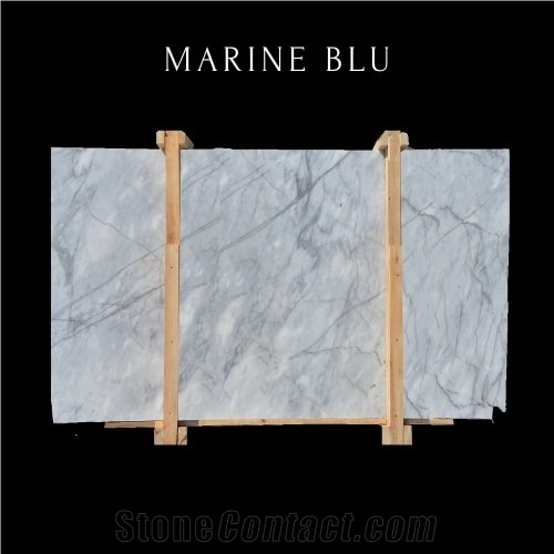 Blue Wavy Marble Slab - White Cloudy Marble Slab