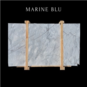 Blue Wavy Marble Slab - White Cloudy Marble Slab