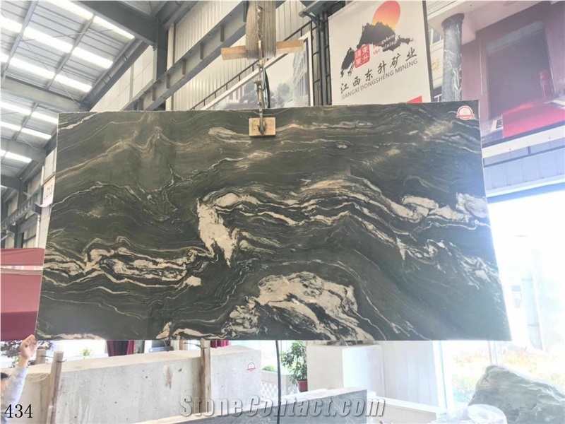 China Green Wood Wave Marble Nine Dragon Jade Kowloon Slab