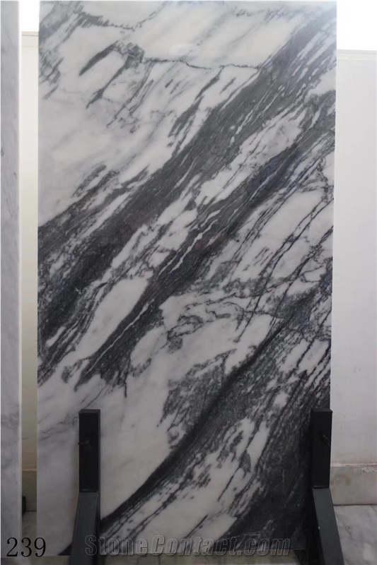 China Mountain Snow White Landscape Ink Marble Slab Tile