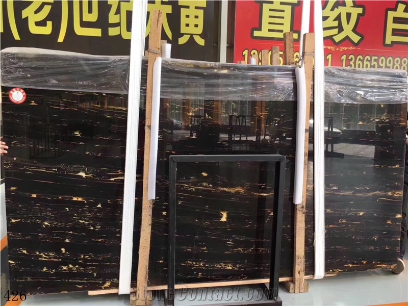 Fantasy Black Gold Marble Flower Slab In China Stone Market