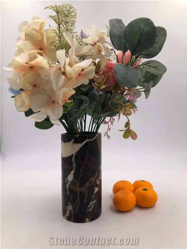 Black Marquina Marble Flower Pots, Pen Holder, Flower Vase
