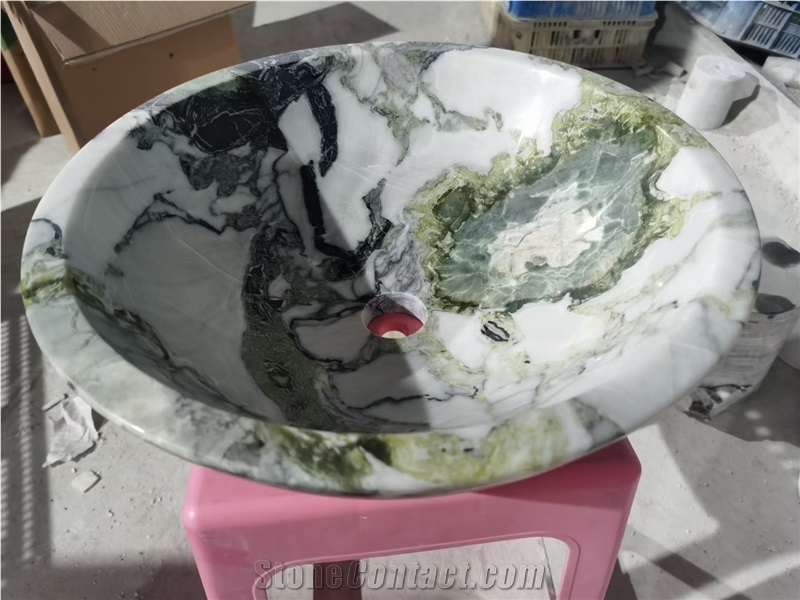 Ice Jade Green Marble Sink, Round Stone Basins