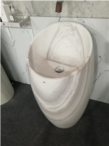 Volakas White Marble Standing Pedestal Wash Sink Basin
