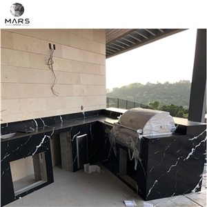 Black Nero Marquina Artificial Quartz Kitchen Countertop