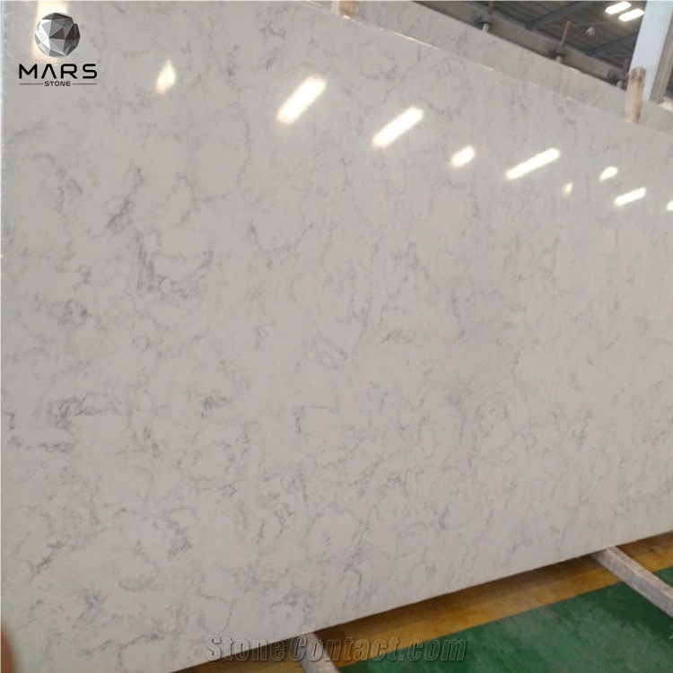 Cheaper White Carrara Look Quartz Slabs With Grey Veins