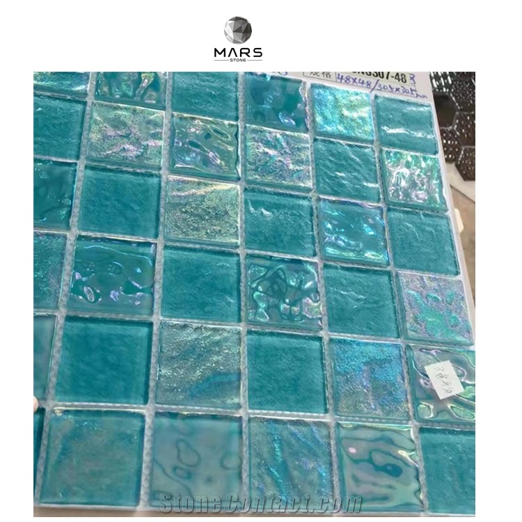Irregular Shape Swimming Pool Blue Glass Mosaic Tiles