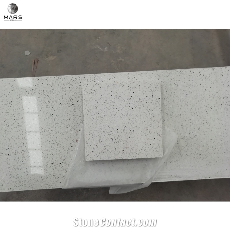 White Glazed Glossy Cut To Size Terrazzo Tile For Project