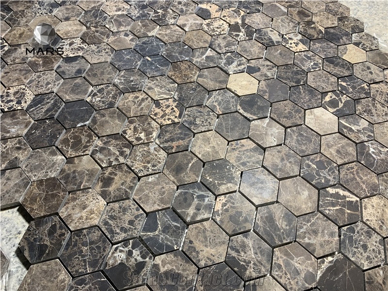 Cheap Dark Brown Emperador Marble Hexagonal Mosaic Tile