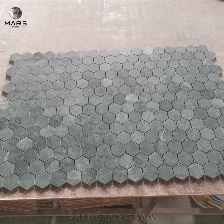 Honed Indian Green Marble Hexagon Mosaic Tiles For Wall