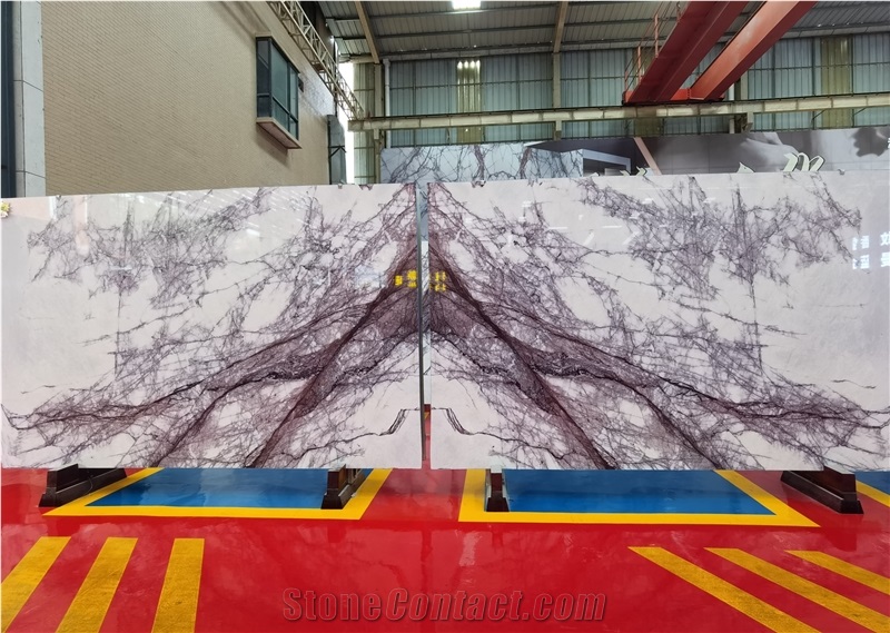 Bookmatch Polished Milas Lilac White Marble Slabs