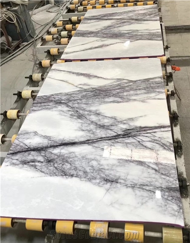 Bookmatch Polished Milas Lilac White Marble Slabs