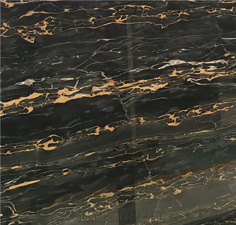 Italian Nero Portoro Gold Marble Slab