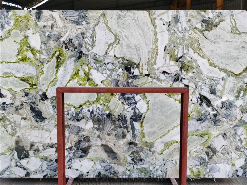 Luxury White And Green Marble Slab