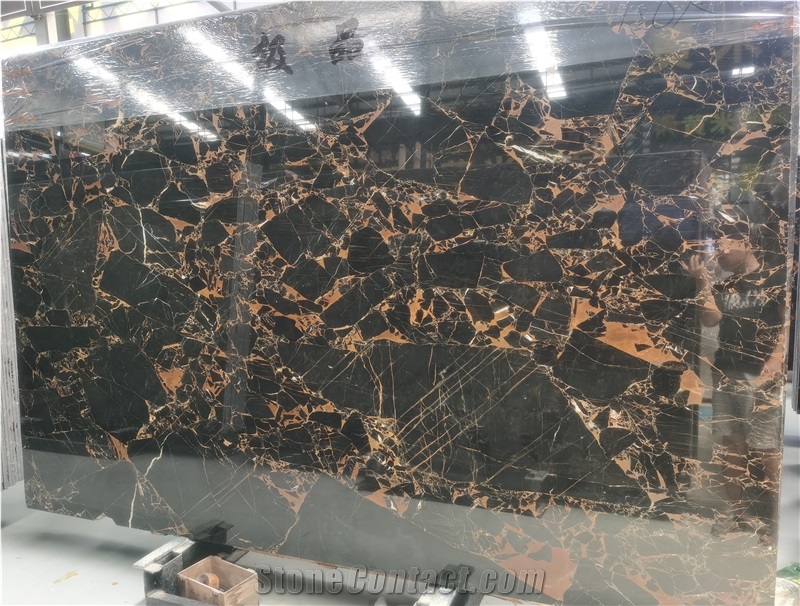 Polished Nero Athens Portoro Black Marble Slab