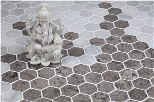 Sage Gray And Glacier White Marble Hexagon Mosaic