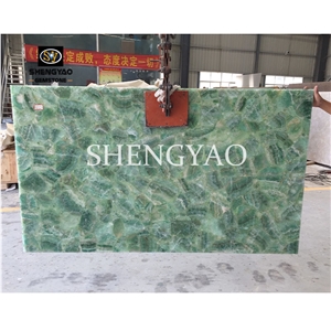 Green Fluorite Gemstone Quartz Crystal Large Slab