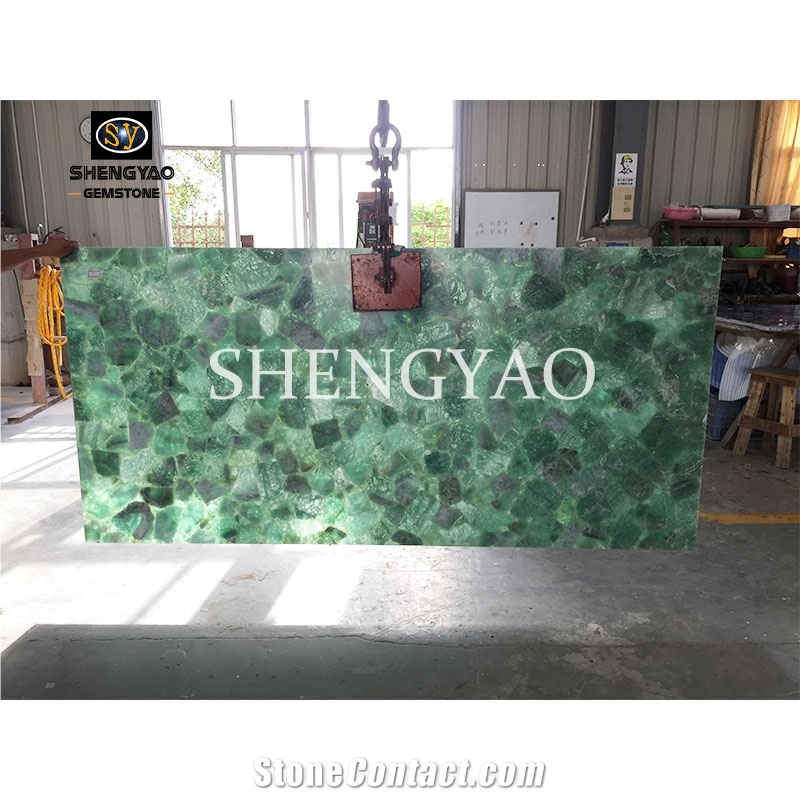 Green Fluorite Gemstone Quartz Crystal Large Slab