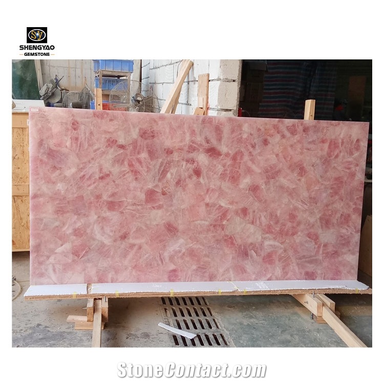 Rose Quartz Gemstone Slab Pink Crystal Wall Panel